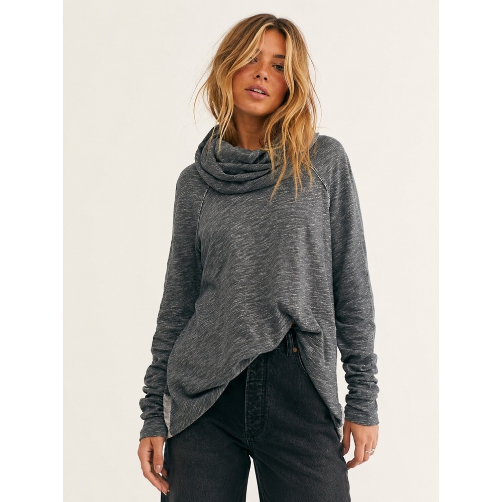 Free People FP Beach Charcoal Gray Cocoon Cowl Neck Pullover Sweater Hoodie M L